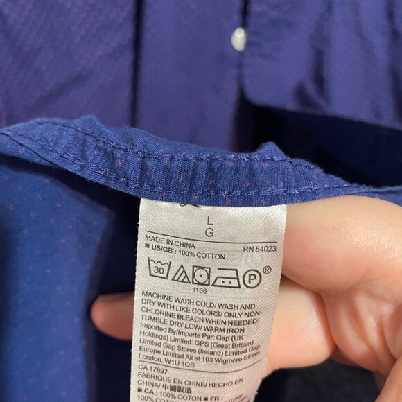 Gap Men's Standard Fit Navy Blue & Red Polka Dot Short Sleeve Shirt Size L - Picture 5 of 6